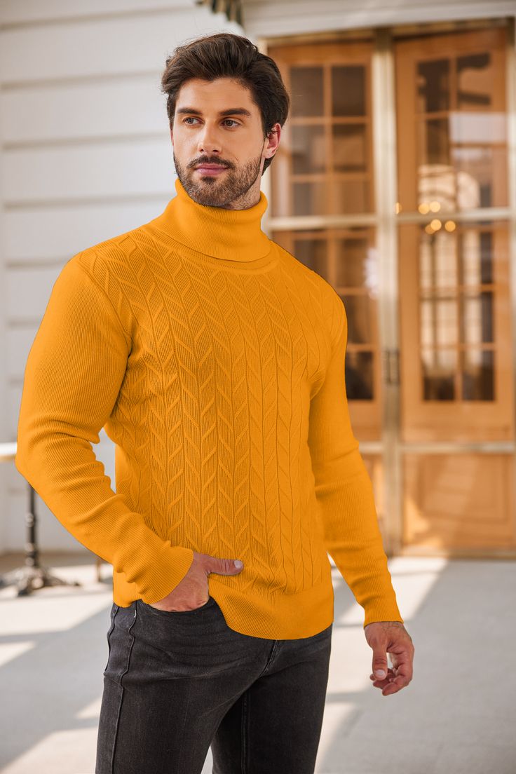 ZAYN CLOTHING ARTICLE #3532 Men's Yellow Slim Fit Turtleneck